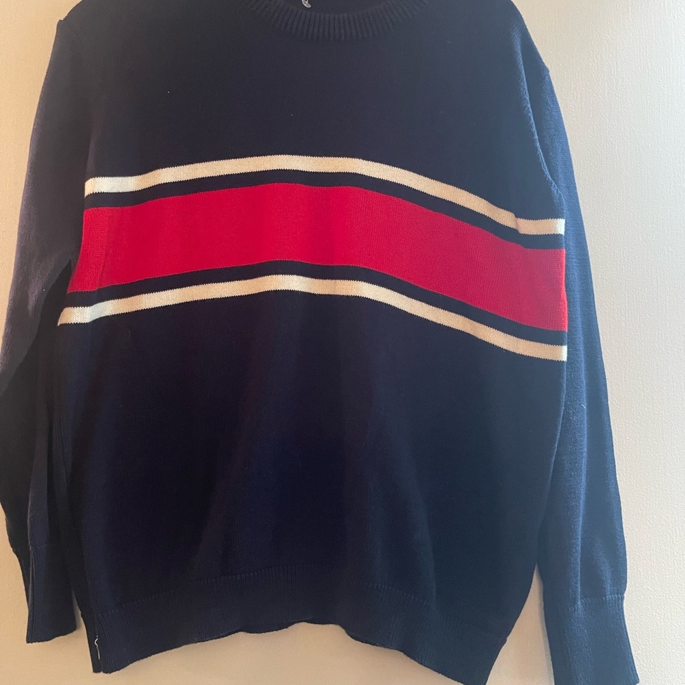Brandy Melville Navy Sweater with Red and White Stripes